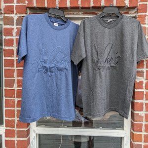 2 Paris Embroidered T Shirts Heather Blue Grey